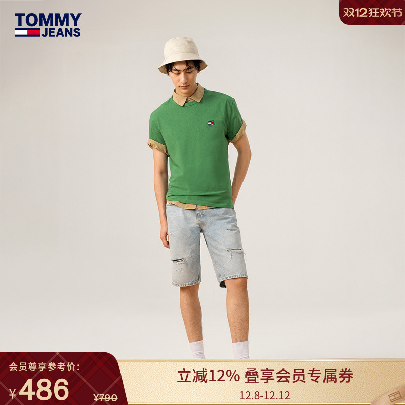 Tommy男装做旧破洞直筒牛仔短裤