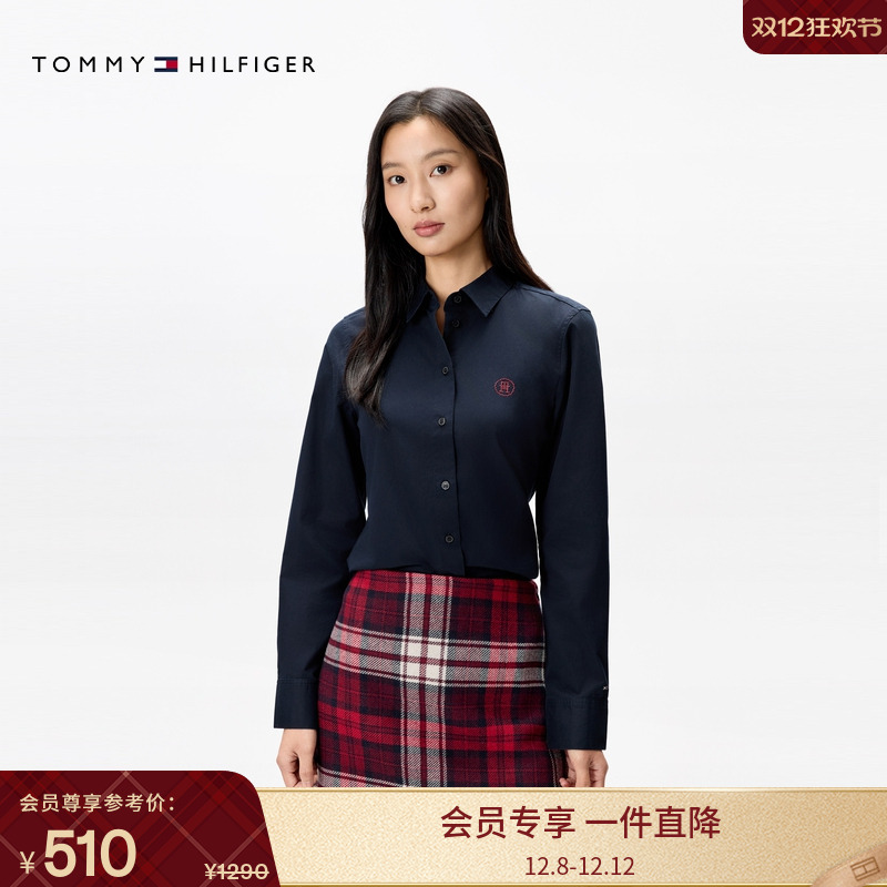 Tommy女装纯棉简约刺绣长袖衬衫