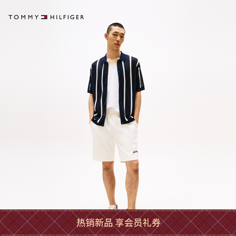 Tommy男装植绒字母抽绳腰短裤