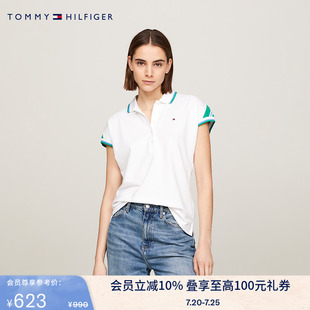 41285 Tommy夏季 女装 高尔夫休闲运动五粒扣拼色合身短袖 T恤POLO衫