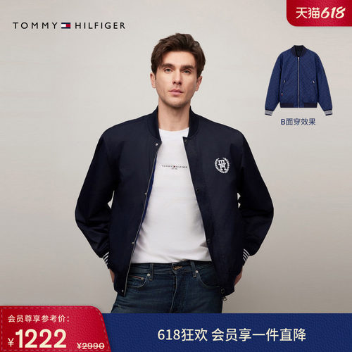 Tommy男装双面穿满印棒球领夹克