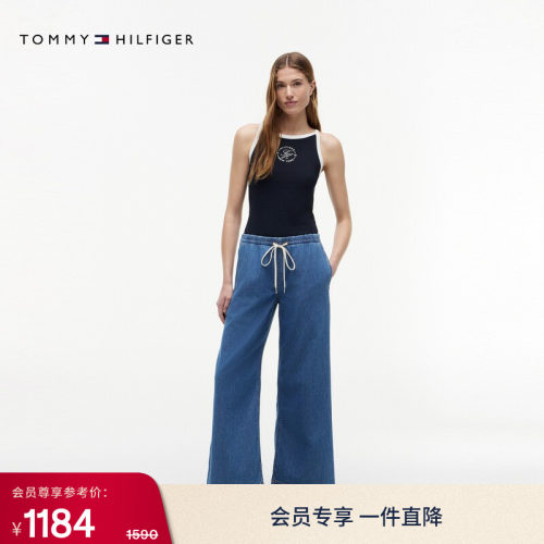 Tommy女装纯棉抽绳腰阔腿牛仔裤
