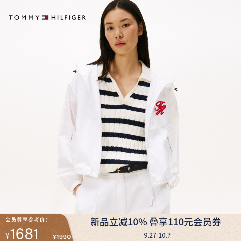 Tommy女花体刺绣亚洲版连帽夹克