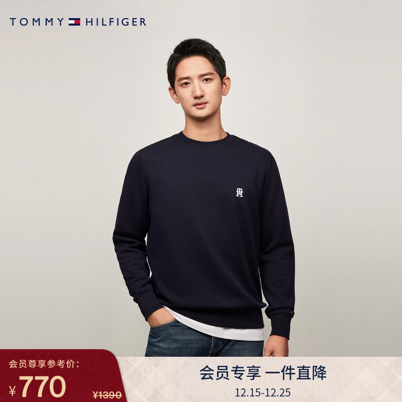 Tommy男装双面布刺绣圆领卫衣