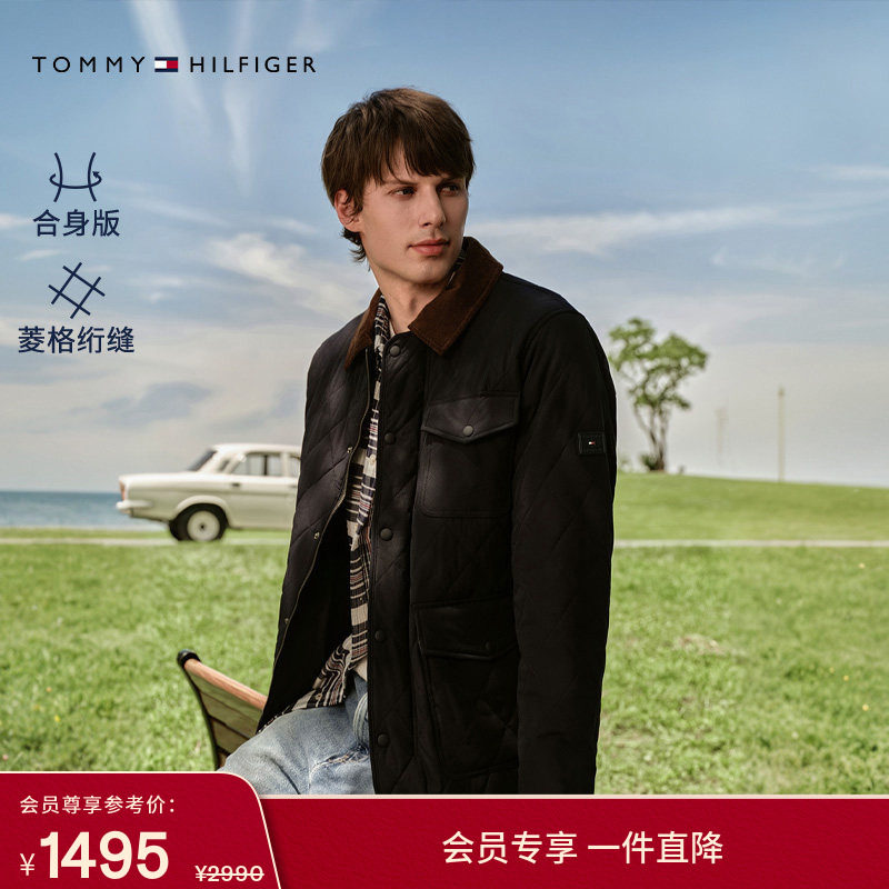 【菱格绗缝】Tommy秋冬男巴恩风灯芯绒翻领棉服夹克外套节日礼物