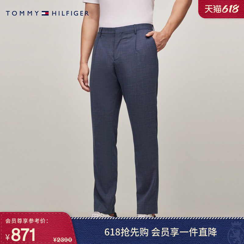 Tommy LARDINI春夏男羊毛混纺暗襟手工制商务正装修身西装裤长裤