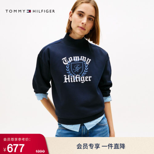 Tommy女装字母徽章落肩抓绒卫衣