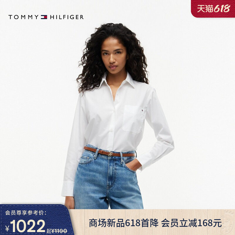 Tommy26春夏新款女装纯棉府绸休闲通勤简约贴袋宽松长袖衬衫外套