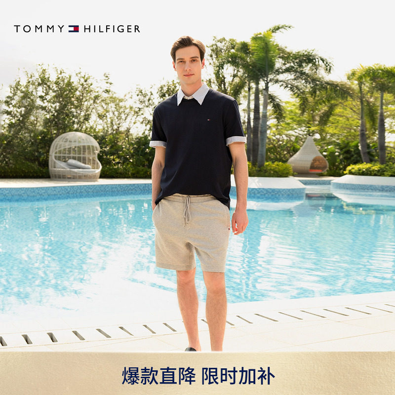 Tommy男装纯棉净色针织运动短裤图片
