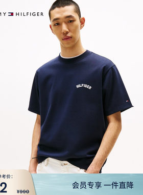 Tommy男装植绒字母宽松短袖卫衣