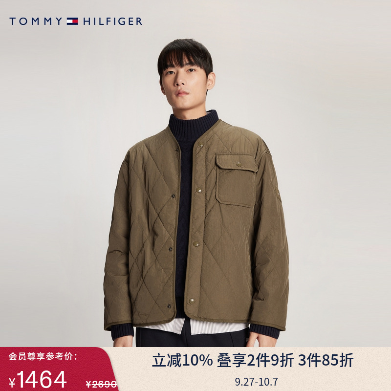 Tommy男装菱格内搭V领铺棉夹克