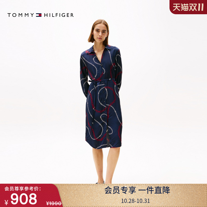 Tommy女装印花收腰宽松衬衫裙