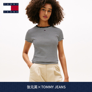Tommy26春夏新款 英同款 张元 T恤 潮流辣妹条纹罗纹修身 短袖 女装