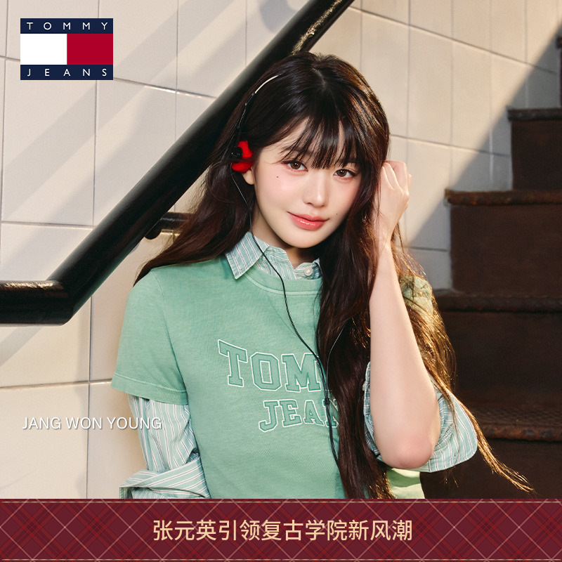 Tommy女装纯棉条纹宽松短款衬衫