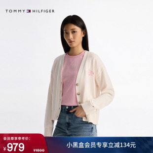 外套 针织开衫 Tommy秋冬女装 休闲优雅通勤刺绣纽扣V领慵懒风亚洲版
