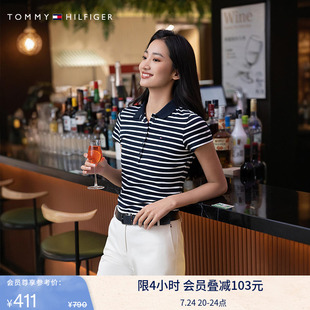 五粒扣 女装 Tommy夏季 POLO 珠地网眼优雅通勤纯色条纹修身 短袖
