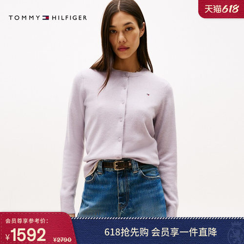 Tommy女装圆领针织羊绒衫开衫