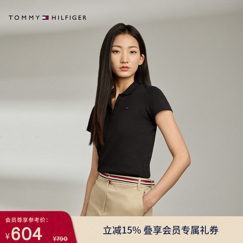 Tommy女装小绣标翻领修身POLO衫