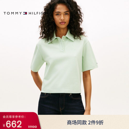 Tommy女装花体刺绣宽松POLO衫