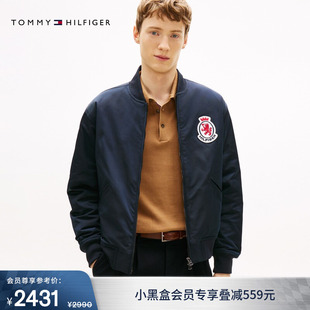 Tommy秋冬男女美式 潮流徽章刺绣双拉链棒球领轻薄棉服夹克外套