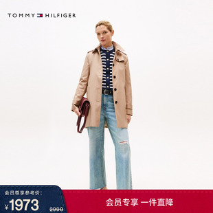 【防泼水】Tommy秋冬女装气质收腰翻领中长款风衣款棉服夹克外套