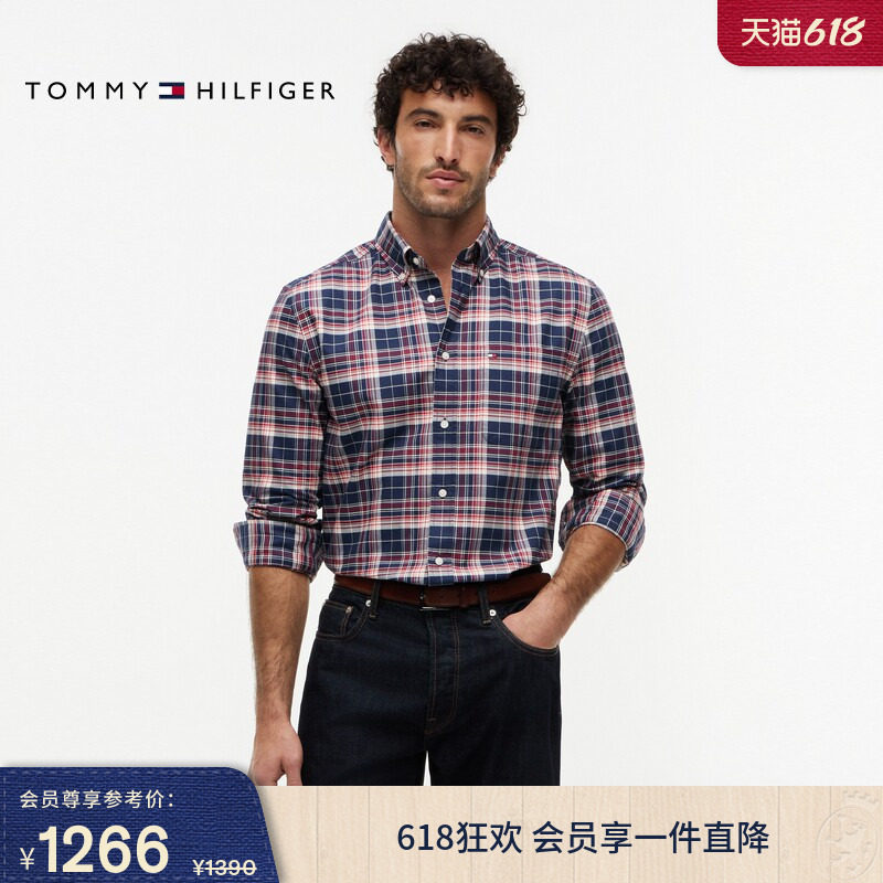 Tommy26春夏新款男装纯棉重磅牛津纺复古休闲格子长袖衬衫外套