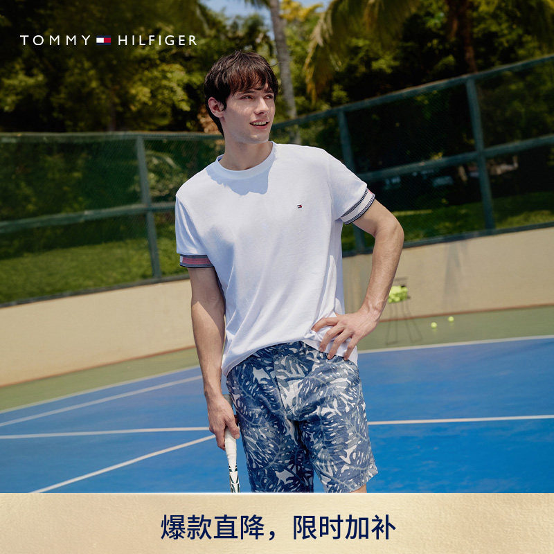 Tommy男装纯棉撞色袖口短袖T恤图片