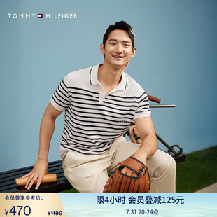透气舒适 男装 Tommy夏季 02830 纯棉珠地网眼条纹宽松短袖 POLO衫