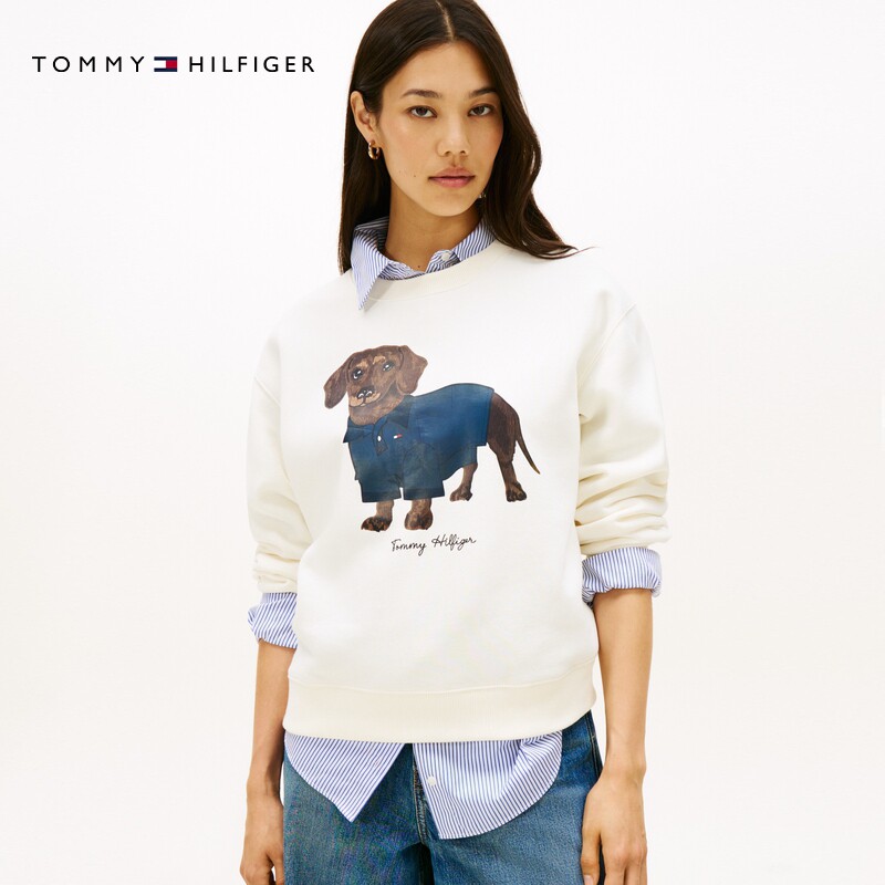 Tommy女装腊肠狗印花抓绒卫衣