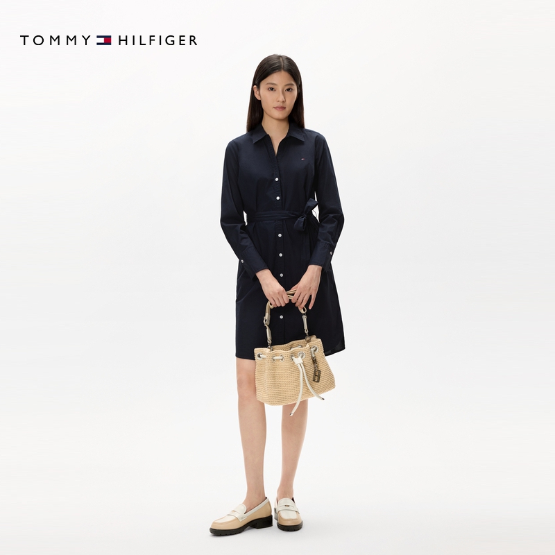 Tommy女装纯棉V字领收腰衬衫裙