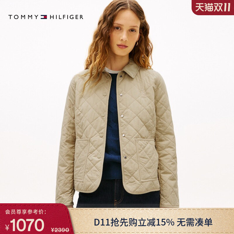 Tommy女装轻薄菱格修身棉服外套