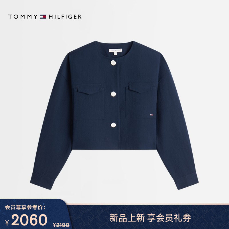 Tommy26春夏新款女装优雅休闲通勤垂顺圆领小落肩短款西服外套