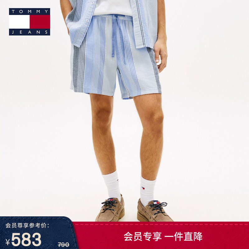 Tommy26春夏男装纯棉美式休闲度假风拼色竖条纹肌理宽松运动短裤