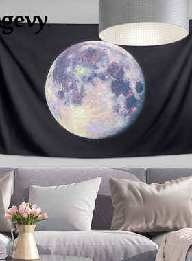 NASA手绘黑色宇宙月球月亮挂布背景布挂毯墙画特写周边装饰海报