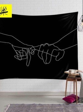 黑色底线条拉钩北欧风ins挂布墙面背景装饰画挂毯壁饰隔断桌盖布