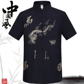 爷爷夏装 中老年人唐装 爸爸装 汉服老年人中国风男装 男短袖 上衣中式