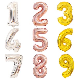 16寸小号数字金色银色铝膜气球生日周岁装饰布置玫瑰金色数字0-9