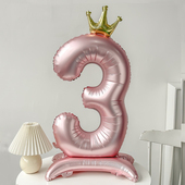 40寸站立珠光粉色皇冠数字气球宝宝生日123周岁拍照道具装 饰布置