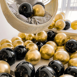黑色金色金属气球高级感生日派对装饰酒吧布置加厚黑金亮片汽球