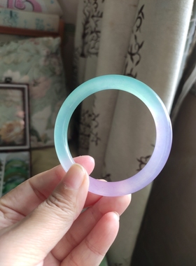 独龙玉手镯细圆条春带彩色高冰种翡翠半山半水绿色紫罗兰色玉镯子