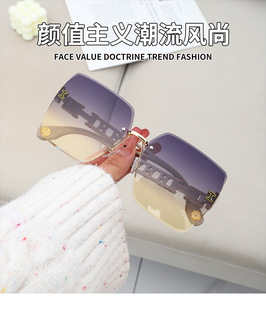 街拍H大框显瘦墨镜级感开车眼镜防紫外线 潮方形茶色太阳镜女时尚