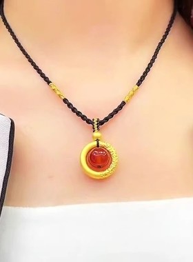 包金黄金包银项链黄金色祥云金箍圈平安扣转运珠吊坠编织送女礼物