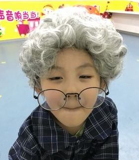 儿童学生反串老年人花白假发短卷发银白色小孩装扮演老奶奶老婆婆