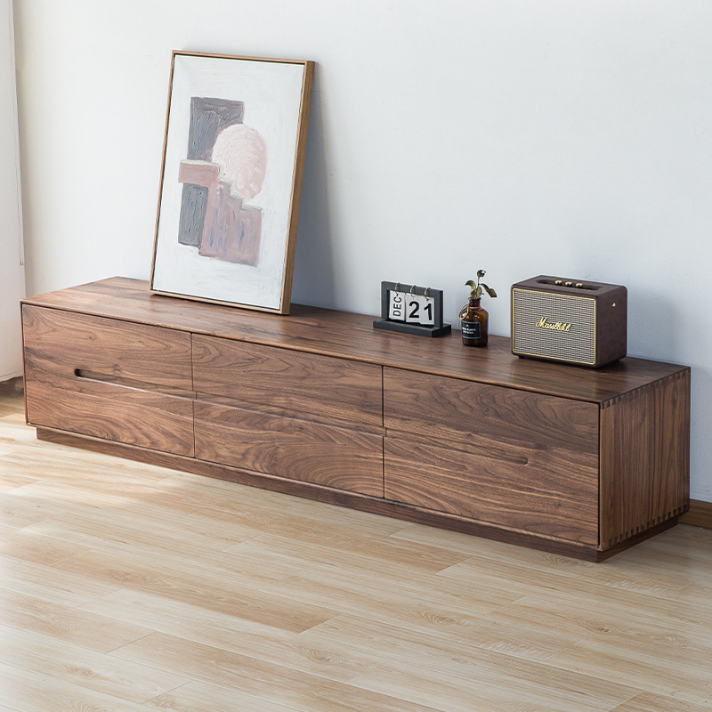 老木匠家具全实木黑胡桃木电视柜现代客厅樱桃木原木落地视听柜