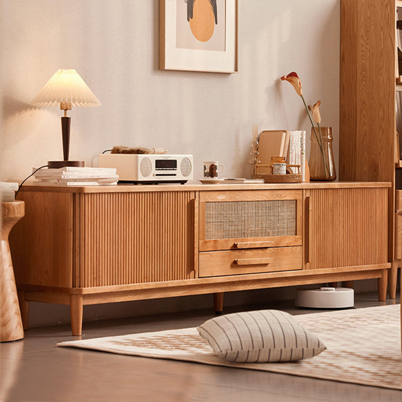 北美樱桃木原木电视柜现代简约黑胡桃木全实木客厅储物收纳视听柜