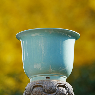 轻奢 国色柒号 紫砂天青釉大金钟 兰花盆君子兰盆