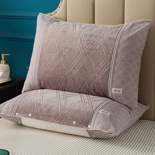 纯棉枕巾一对全棉纱布枕头巾割绒高档半包裹按扣固定防滑成人枕套