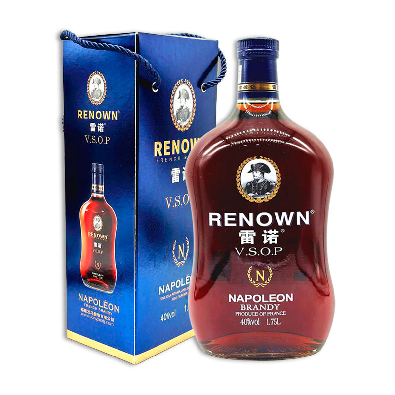 雷诺洋酒RENOWN原酒白兰地vsop大容量1.75L礼盒装拿破仑经典正品