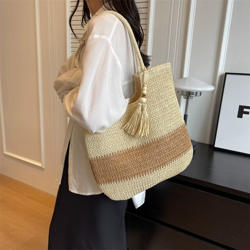 Летняя вместительная и большая пляжная плетеная соломенная сумка через плечо