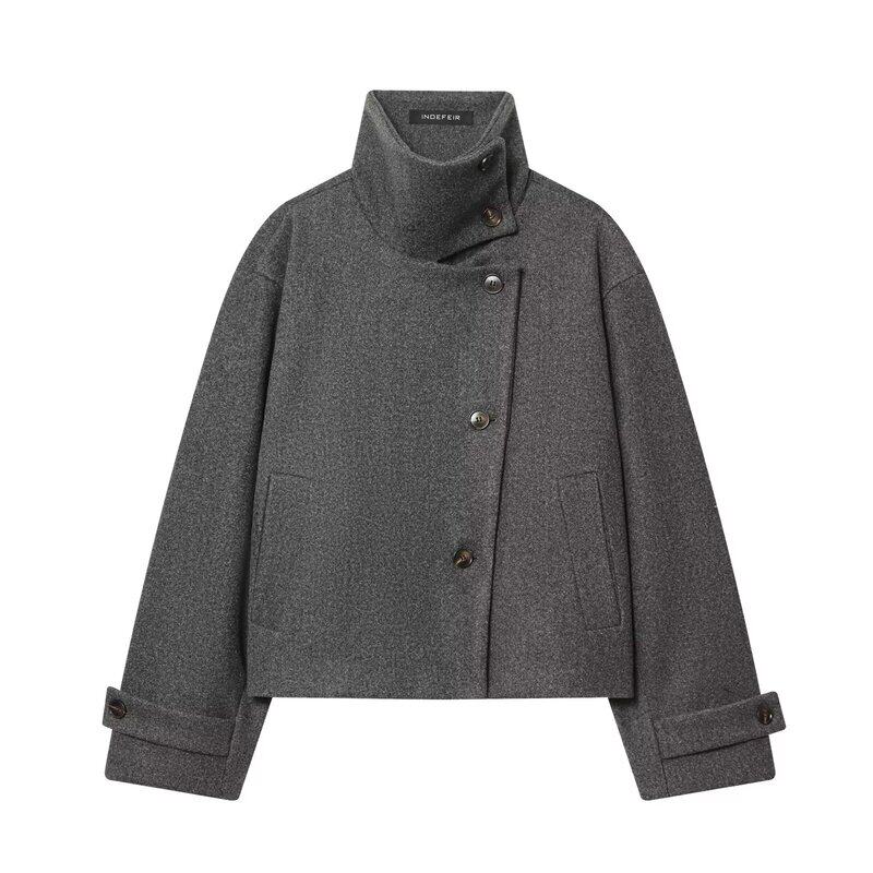 thumbnail for European and American style winter 2025 new products women's commuting versatile long-sleeved double-breasted stand-up collar jacket 6318293
